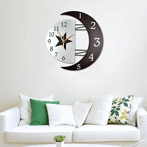 Décoration Murale Horloge Murale Soleil et Lune Étoiles Vintage en Bois