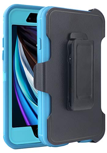 Fogeek Compatible with iPhone SE (2nd Gen) 2020/ iPhone 8 / iPhone 7 Case, Protection Rugged Case, Belt Clip Holster Kickstand [Shockproof] Case for iPhone SE [4.7 inch] 2020 (Tea Blue / Light Blue)