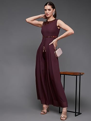 Image of Miss Chase Women's Keyhole Neck Regular Sleeve Regular Length Jumpsuit with Pockets