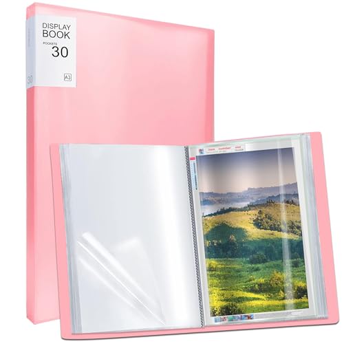 Image of SKRYUIE A3 Diamond Painting Storage Book - 60 Diamond Painting Capacity, 30 Page Protectors, 17.2x12.8 inches, Portfolio Folder for Presentation and Organization - Pink