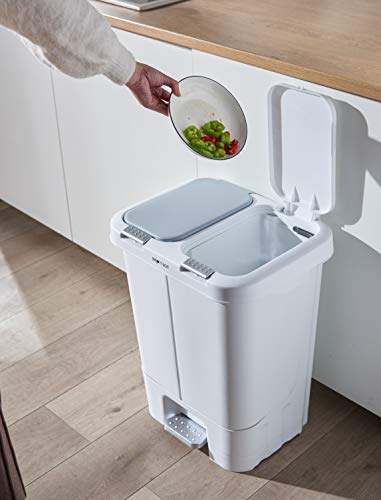 Image of Step N' Sort 2 x 5.5 Gallon, Dual Trash and Recycling Bin with Slow Close Lid, White, 40 Liter (SNS402-W)