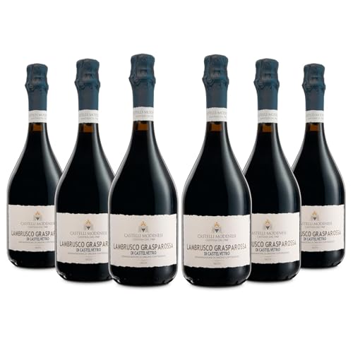 Cantina Castelli Modenesi Lambrusco Grasparossa di Castelvetro DOC, Vino Rosso dal Gusto Pieno ed Equilibrato, Profumo Raffinato e Vario, 11% Vol, Confezione con 6 Bottiglie da 750 ml
