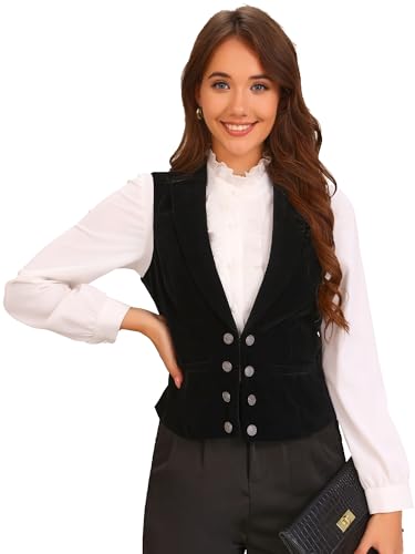 Allegra K Women's Velvet Waistcoat Casual Sleeveless Button Down Blazer Vest