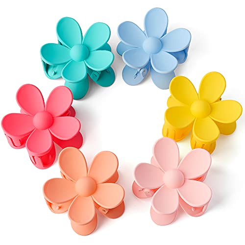 6PCS Hair Claw Clips Matte Flower Cute Hairpins with 6 Candy Colors Non Slip Plastic Jaw Clamps Fashion Hair Accessories Clips for Toddlers Girls Women (Yellow Biue)