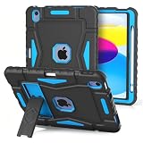 YIHE Case for iPad 11th Gen 11" 2025 & 10th Gen 10.9" 2022, Heavy Duty Shockproof Rugged Protective Cover with Built-in Pencil Holder & Kickstand, iPad A16 Case for Kids Boys Girls, Black&Blue