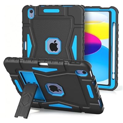 YIHE Case for iPad 11th Gen 11" 2025 & 10th Gen 10.9" 2022, Heavy Duty Shockproof Rugged Protective Cover with Built-in Pencil Holder & Kickstand, iPad A16 Case for Kids Boys Girls, Black&Blue