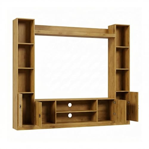 Image of Raywud Elavora Engineering Wood Floor Standing TV Entertainment Unit Set | TV Cabinet with Shelves for Books & Decor Display Unit Bed Living Room | Ideal for TV Unit Upto 55 inch | DIY Assembly (Gold Oak)