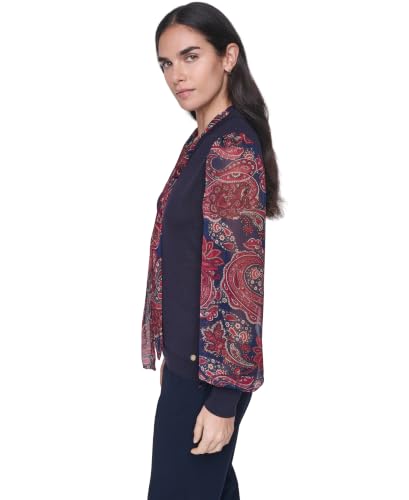 Image of Tommy Hilfiger Women's Long Sleeve Twofer Sweater with Woven Sleeves