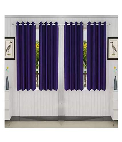 Image of Parda Sansar Polyresin Solid Window Curtain, 5 Feet, Purple, Pack of 4
