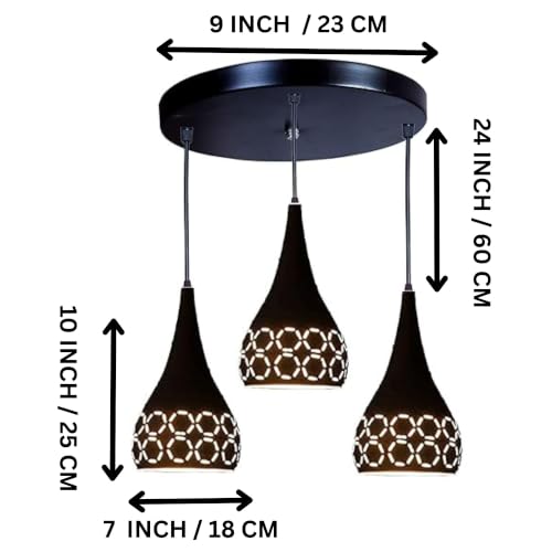Image of GreyWings 3 Light Hanging Light for Home | Black Aluminium Pendant Light with E27 Holder | Modern Ceiling Hanging Lamp for, Bulb Not Included, Cluster Set