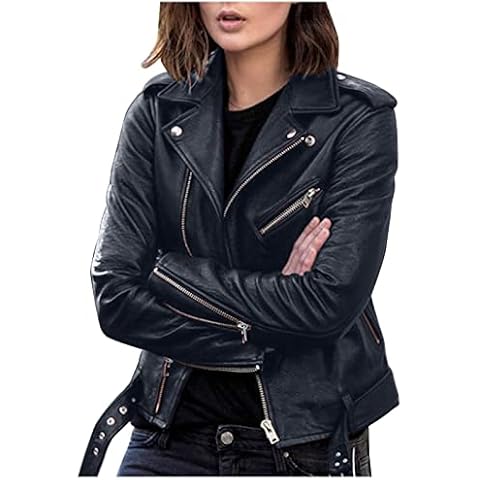 Generisch Damen Plus Size Mode Kunstleder Jacke Langarm Reißverschluss Fitted Kunstleder Mantel Herbst Kurze Jacke Slim Mantel Frühlingsjacke Damen Cover