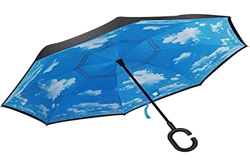 LEOFLA Paraguas inverso reversible antiviento con apertura a presión al contrario de lluvia, variable, mediano – Colores surtidos