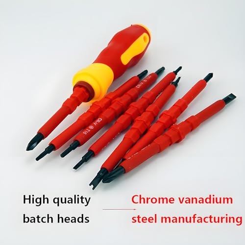 Image of Insulated Screwdriver Set for Electricians - Ergonomic Handle, Magnetized Tips, Durable for Electrical Work, Receptacle & Outlet Screwdriver, Multi-Tool (8 in1)