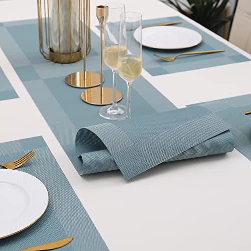 Image of HOKIPO Pvc Placemats With Table Runner For Dining Table 4 Seater (Ar3127), Blue