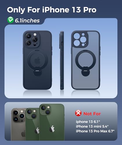 Image of FNTCASE for iPhone 13 Pro Case: [360 Spin Magnetic Stand] [Compatible with Magsafe] [Screen Protector] Translucent Matte Military Grade Shockproof Full Camera Protective Phone Cover - Deep Blue