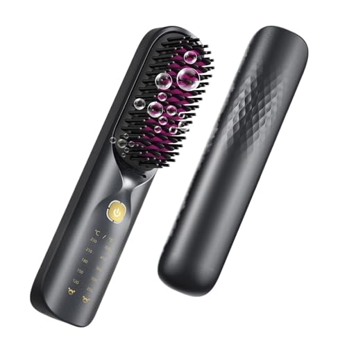 Plancha para el Cabello Inalámbrica con Temperatura Ajustable, Calentamiento Rápido en 30 Segundos, Peine Planchador con Batería de 10000 mAh, Ideal para Viaje, Uso Doméstico y Estudiantil (Negro con Bolso) miniatura 1