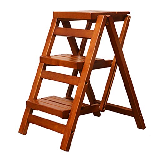 ZLL - Klappstufen Klappbarer Trittleiter 3-stufiger Treppenstuhl Multifunktionsleiter aus Massivholz für Haus, Bibliothek und Büro, Tragfähigkeit 150 kg - Kostenlose Installation Cover