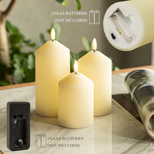 Image of LUSHARBOR Flameless Candles with Remote, 3 Pack Battery Operated Candles Real Wax LED Fake Pillar Candles with Timer Flickering Battery Candle for Wedding Home Party, Ivory