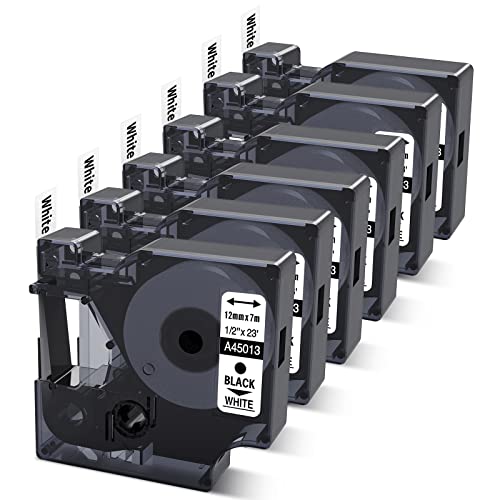 6-Pack Compatible Dymo D1 Label Tape 45013 Replace for DYMO Label Maker Refills a45013 S0720530, Black on White,1/2 Inch x 23 Ft for Dymo LabelManager 160 280 210D 420P 360D PnP La image 5