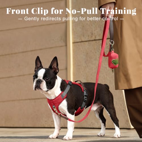 Image of Didog No Pull Dog Harness for Small Dogs, Classic PU Leather, Red, S