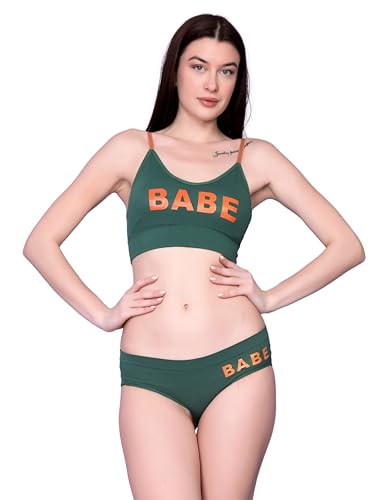 Image of Spiaty Women's Cotton & Spendex Padded Non-Wired Full-Coverage Bra and Panty Set(012 Green 30)