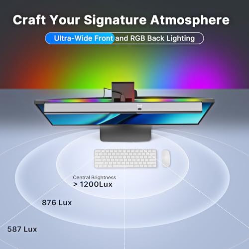 Image of Syrinx Pro Monitor Light Bar with RGB Ambient Backlight, Home Office & Gaming Computer Monitor Lamp, CRI95+ No Glare Eye Care, 1200lm, 3000K-6000K Stepless Dimming, for 17 inch-34 inch Flat & Curved Monitors