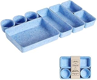 Desk Drawer Organizer Trays, Foldable Felt Drawer Organizers Set, Versatile Cosmetic Makeup Drawer Dividers, Washable Storage Bins Trays for Office Dresser Blue