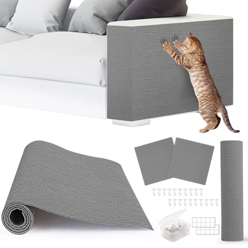 4pack Cat Scratch Couch Furniture and Wall Protector | Adhesive Cat Scratch Pad for Covering Cat Tower DIY Climbing Cat Scratcher Couch Protector from Cat Claws Scratching (Light Gray)