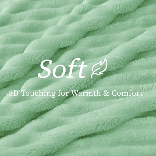 Image of BEDELITE Ribbed Twin Blanket for Couch & Bed, Light Green, 60 inchx80 inch | Ultra-Soft Plush Fleece, Cozy, Warm Yet Lightweight, Ribbed Texture, Home Decor, Machine Washable, Giftable, All-Season Use