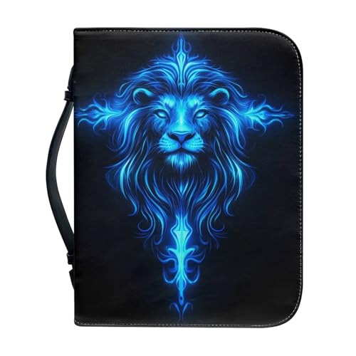 Psesaysky Lion Cross Bible Covers for Women Large Size PU Leather Bible Carrying Case with Handle Waterproof Bible Protector Portable Bible Organizer Bag