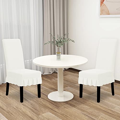 Easy-Going Dining Chair Covers Stretch Parsons Chair Slipcover with Skirt Chair Covers for Dining Room Restaurant Banquet (2 PCS, Cream) - Image 3