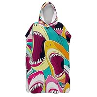 Quick Dry Changing Robe for Adults Surf Poncho Beach Hoodie Towel Floral Cartoon Watercolor Sharks Unisex Adult Poncho with Hood