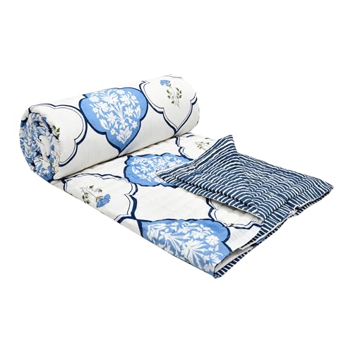 Image of BLOCKS OF INDIA Hand Block Printed Cotton King Size Quilt /Rajai | MUGHAL Blue