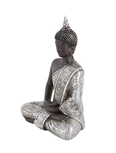 Deco 79 Polystone Buddha Sculpture With Engraved Carvings And Relief Detailing, 6" X 4" X 8", Black #TOP5