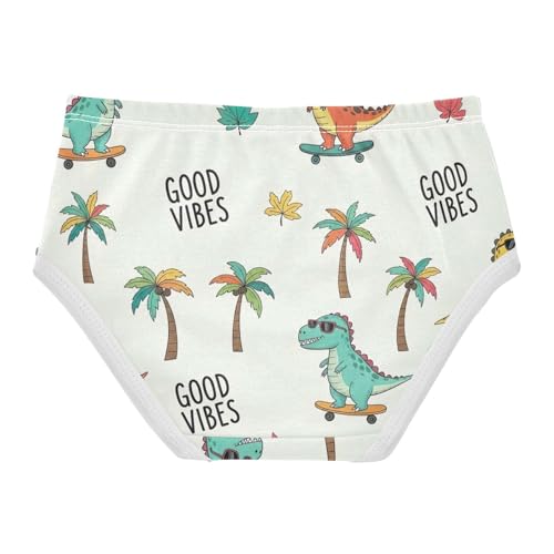 Cartoon Dinosaurs Skateboards Beige Cotton Toddler Underwear, Girls Underwear Cotton, 2T–8 Years2