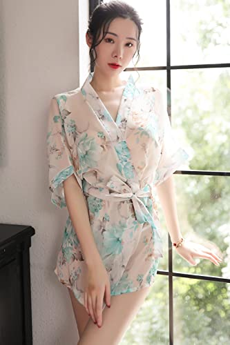 [Ｗｚｈｉｍｉｎｇ] ランジェリー ベビードール レディース セクシー ガウン 和服 ミニ 浴衣 着物 花柄 セクシー上着 ネグリジェ 寝間着 和風 コスチューム ナイトウェア - 画像2