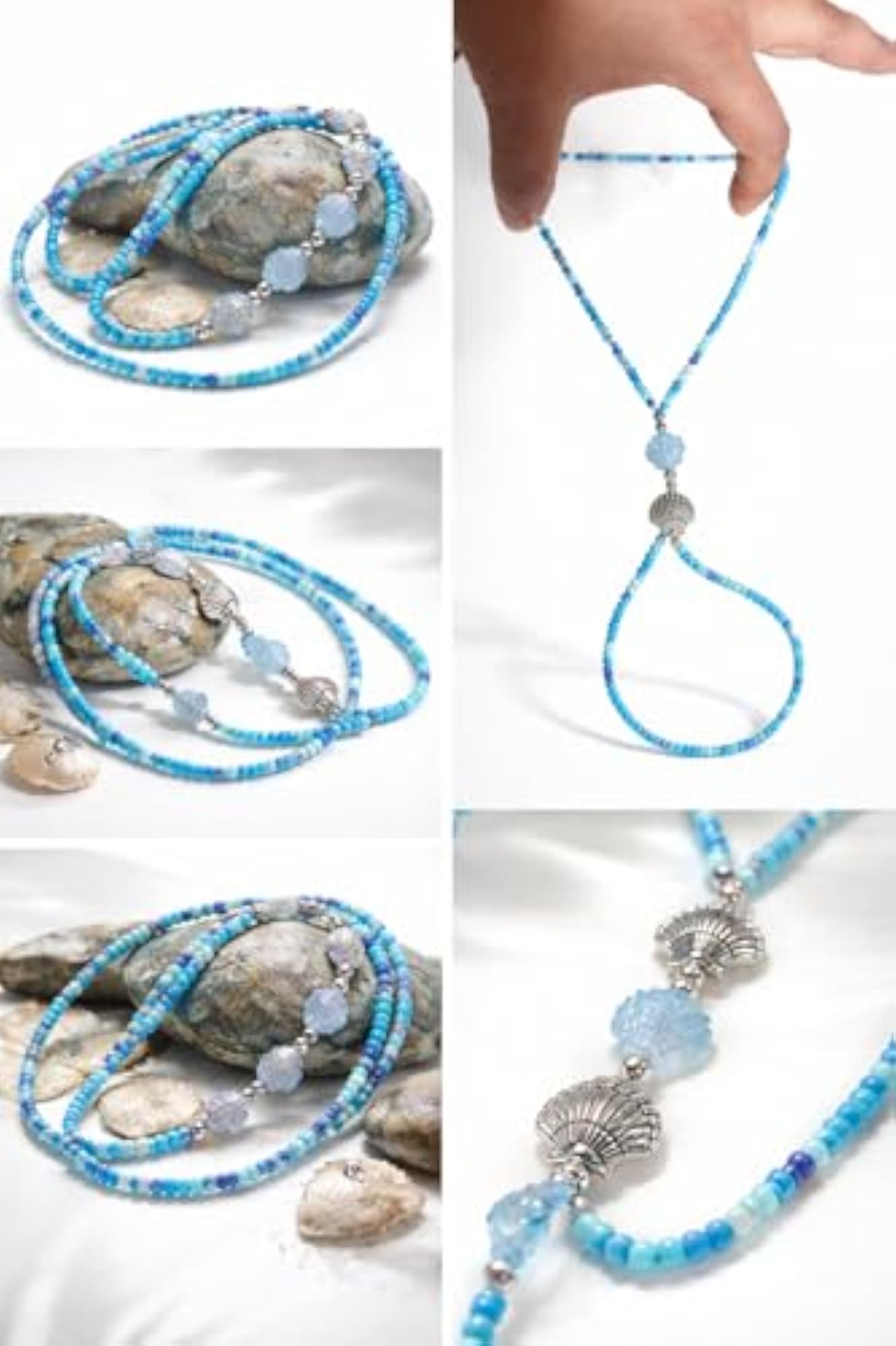 Blue Seed Bead Barefoot Sandal Anklet with Shell Charms