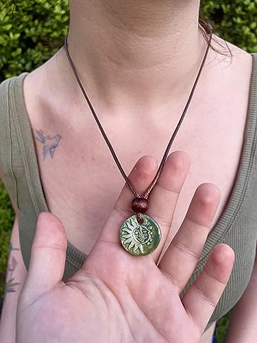 The-Sun-and-the-Moon-Green-Handmade-Ceramic-Pendant-Necklace-Adjustable-Cord-for-Unisex-Women-Men-Bohemian-Rustic-Vintage-Style-Jewelry