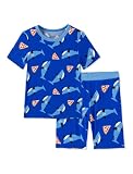PATPAT Bamboo Viscose Pajama Sets for Toddler Boy & Girl Baby Kids, Soft Cool Short Summer Snug fit Pjs Sleepers for Birthday, Hungry Shark, 5T