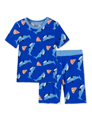PATPAT Bamboo Viscose Pajama Sets for Toddler Boy & Girl Baby Kids, Soft Cool Short Summer Snug fit Pjs Sleepers for Birthday, Hungry Shark, 5T