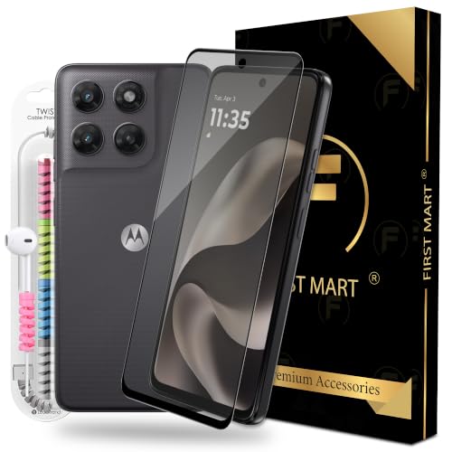 Image of FIRST MART Matte Anti-Glare Tempered Glass for Motorola G77 Power With Installation Kit | Military-Grade Gaming Screen Protector & Cable Guard | Edge to Edge Coverage | Black
