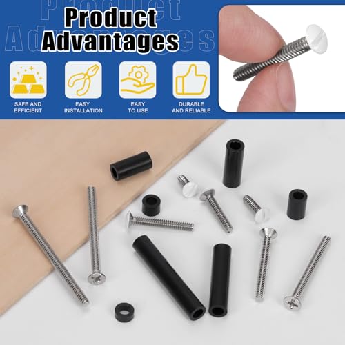 Glarks 385pcs White Wall Plate Screw Set, 3/8’’ 1/2’’ 3/4’’ 1’’ lang, Outlet Plate Schraube und lange elektrische Outlet Schraube mit Nylon runden Abstandshalter, Schalttafel Schraube