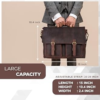 Real Leather 17" Laptop Messenger Bag for Men & Women - Computer Large Briefcase Satchel for Office College Student Casual, Brown1, Messenger Bag
