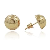 Half Ball Button Moon Italian Stud Post Earring Yellow Tone 925 Sterling Silver-12mm