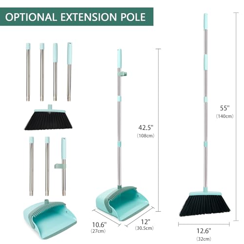 XXFLOWER Broom and Dustpan Set, Dustpans with Broom Combo for Home, Heavy Dust Broom and Dustpan Combo, Long Handle Dust Pan and Broom Set for Kitchen, Office, Pet Hair,Green, Pack of 1 by XXFLOWER - Image 4