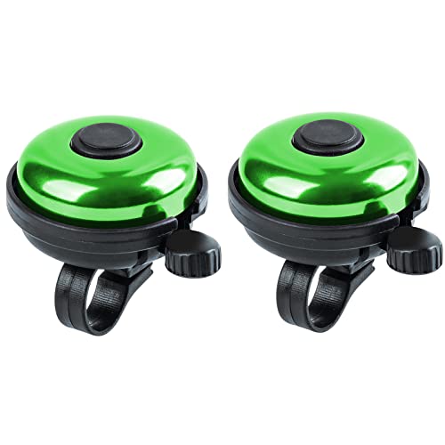 Xthuge Classic Bike Bell, Aluminum Bicycle Bell, Loud Crisp Clear Sound Bicycle Bike Bell for Adults Kids(Green-Right Hand Use2 Pack)