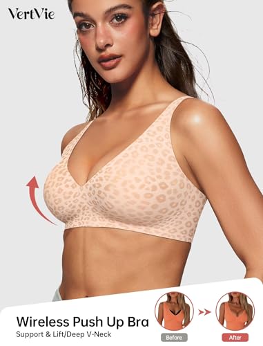 Image of Vertvie Jelly Wireless Bras for Women Push Up Plunge Seamless T-Shirt Bras No Underwire Supportive Full Coverage Bralettes