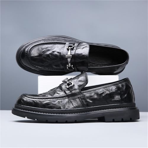 Men's Genuine Leather Oxford Dress Shoes Comfort Round Toe Slip On Business Office Formal Wedding Prom Shoes4