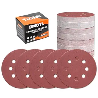 100Pcs 220 Grit Sanding Discs 5 Inch 8 Hole: Woodworking/Metalworking Round Medium Hook and Loop Sandpaper for Random Orbital Sander