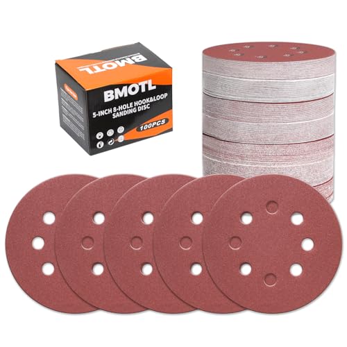100Pcs 220 Grit Sanding Discs 5 Inch 8 Hole: Woodworking/Metalworking Round Medium Hook and Loop Sandpaper for Random Orbital Sander